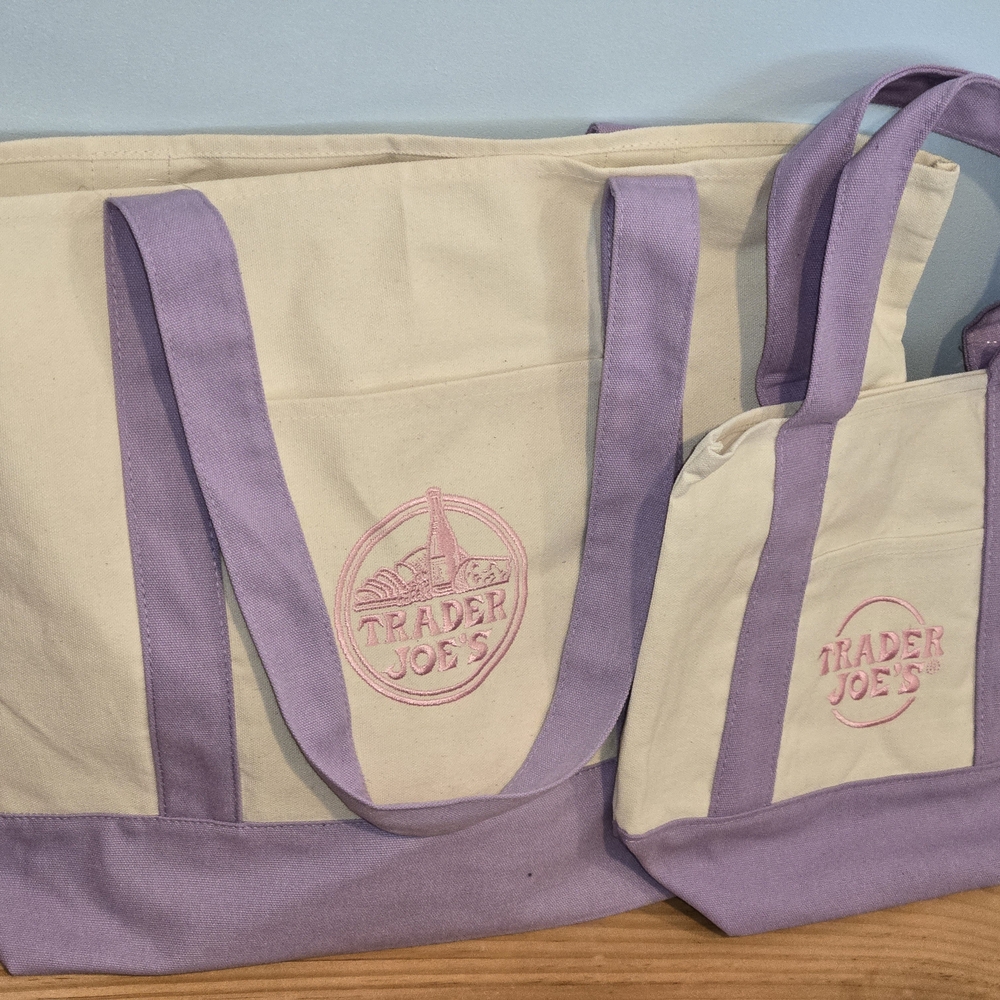 Trader Joe’s 2026 Limited Edition LARGE & MINI Lavender Canvas Tote Bag Set